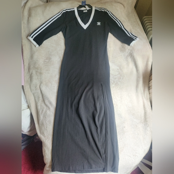 Adidas Adicolor Classics Maxi Dress black white stripes NWT. - Picture 9 of 10